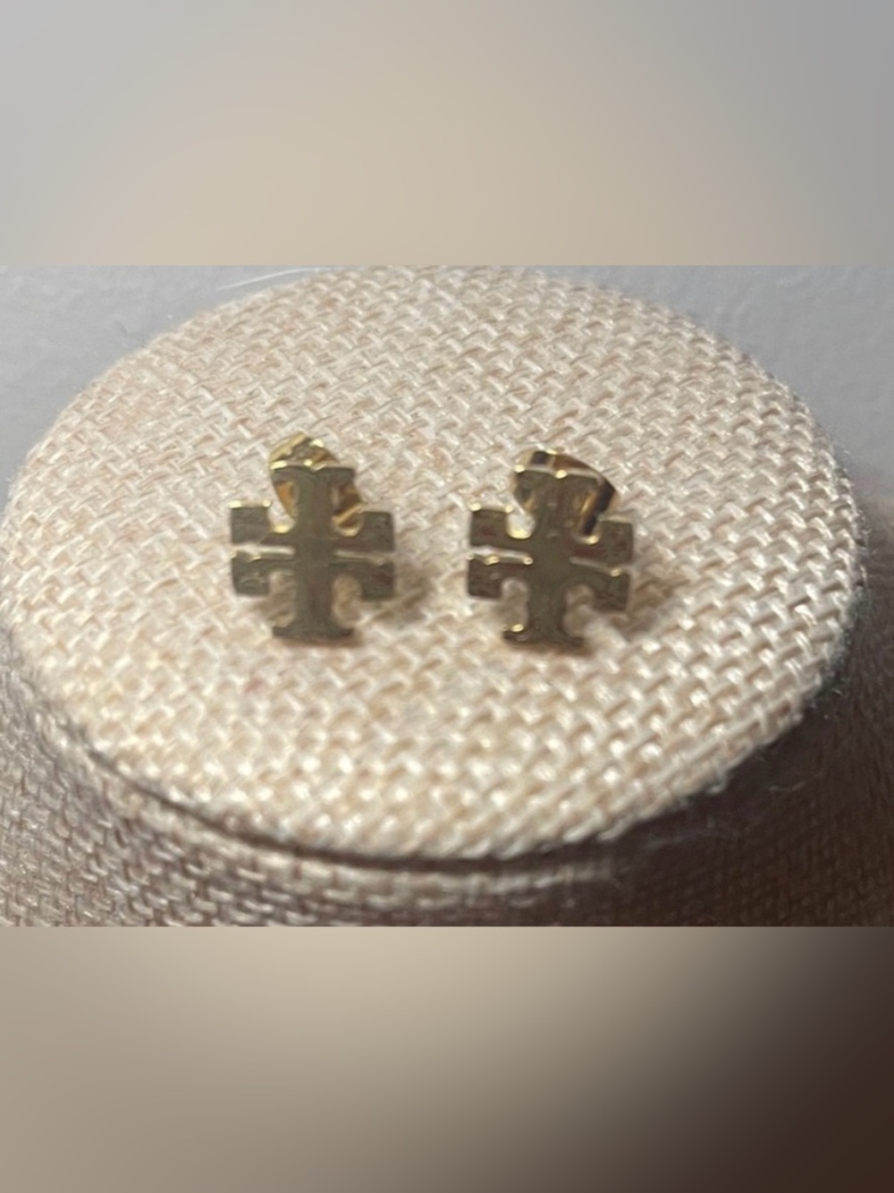 Tory Burch Polished Gold Logo Cross Stud Earrings